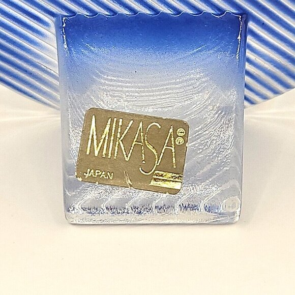 Mikasa Glass Oval Picture Frame Blue Wavy Stripes - Made in Japan - Vintage - Picture 5 of 11